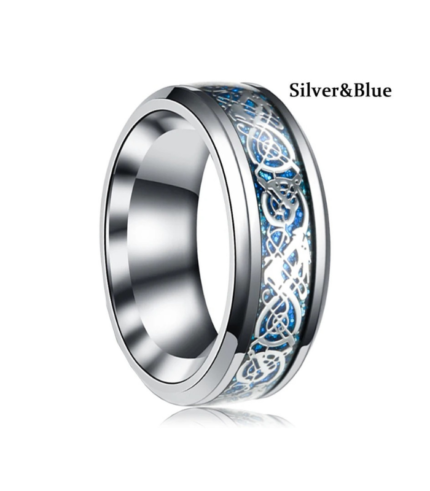 Men’s Stainless Steel Celtic Dragon Ring 8mm | 10 Color Carbon Fiber Wedding Band