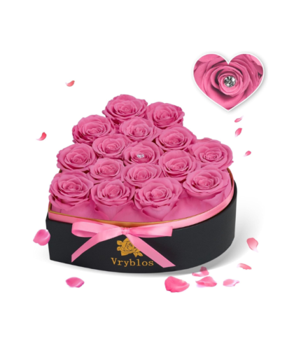 Preserved Rose Heart Box Pink Eternal Flowers Gift for Her