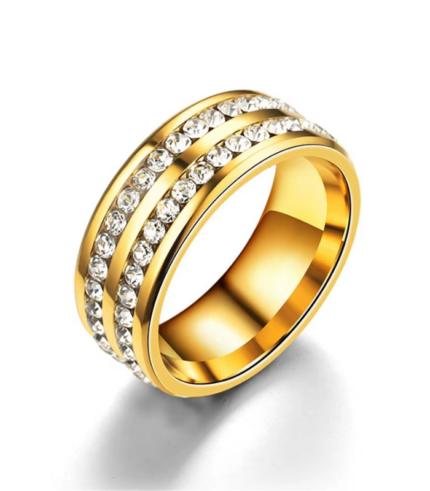 Hip Hop Iced Out Arc Circle Ring for Men – Gold & Silver Stainless Steel Cubic Zirconia Jewelry