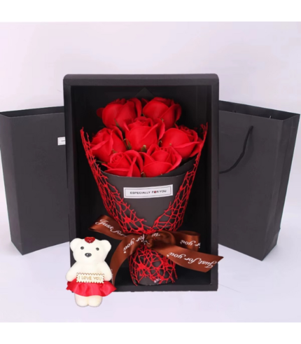 7 Rose Soap Bouquet with Bear | Valentine Gift Box