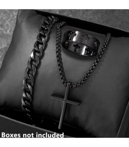 Men’s Cross Jewelry Set – Necklace, Bracelet & Ring