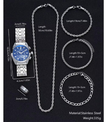 6pcs Men’s Quartz Watch & Jewelry Set