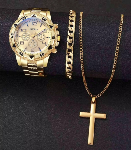 3pcs Men’s Large Dial Quartz Watch Set