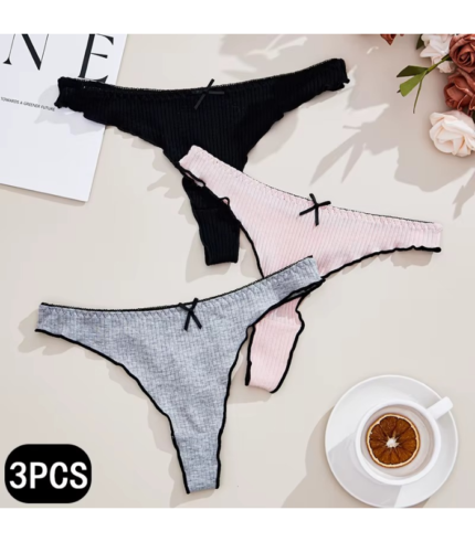 3pcs Women’s Cotton Thong Underwear – Low Rise Solid Color